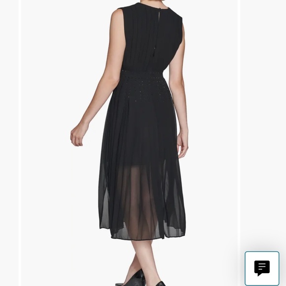 Karl Lagerfeld Paris Chiffon Embellished Midi Dress Black Pleated Womens 12 - Picture 3 of 17